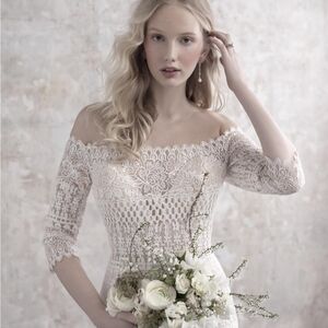 Madison James Elegant Boho Lace Off-Shoulder Dress in Cream Size 10 NWOT